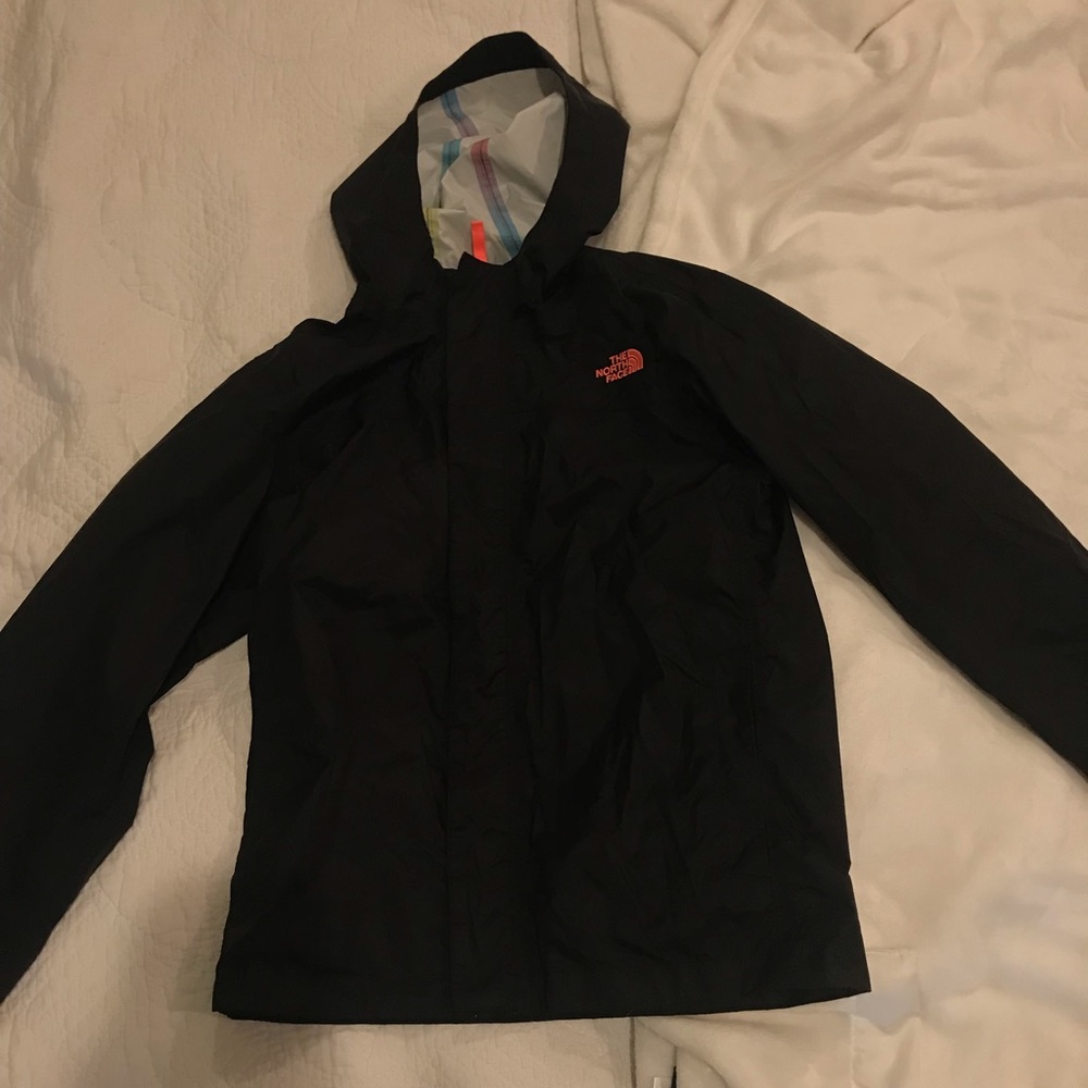 Girls black north face raincoat
